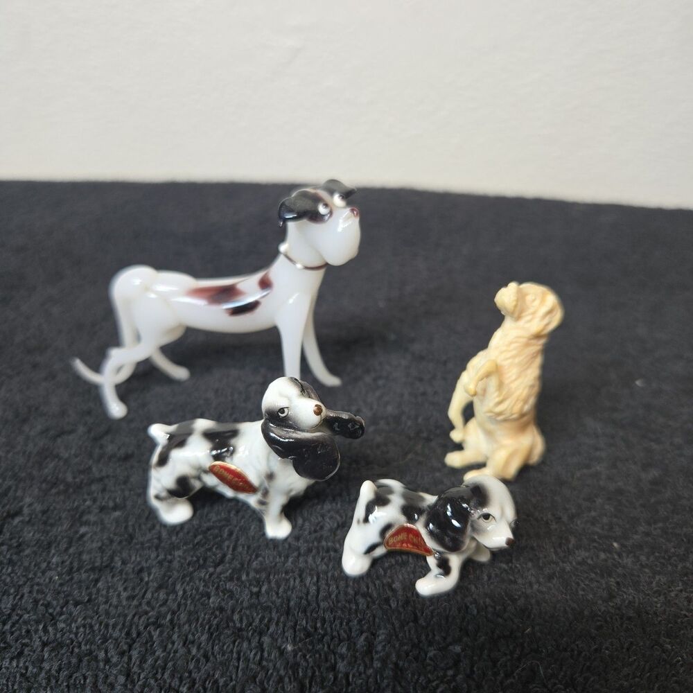 Vintage 4-Piece Miniature Dog Lot - Occupied Japan Glass, Bone China...